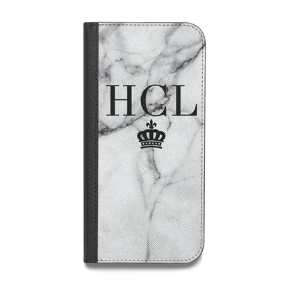 Personalised Marble Initials Crown Custom Vegan Leather Flip iPhone Case