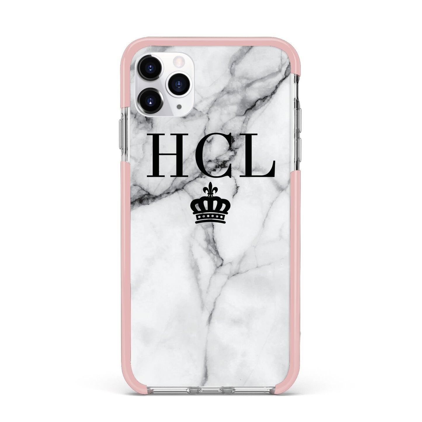Personalised Marble Initials Crown Custom iPhone 11 Pro Max Impact Pink Edge Case