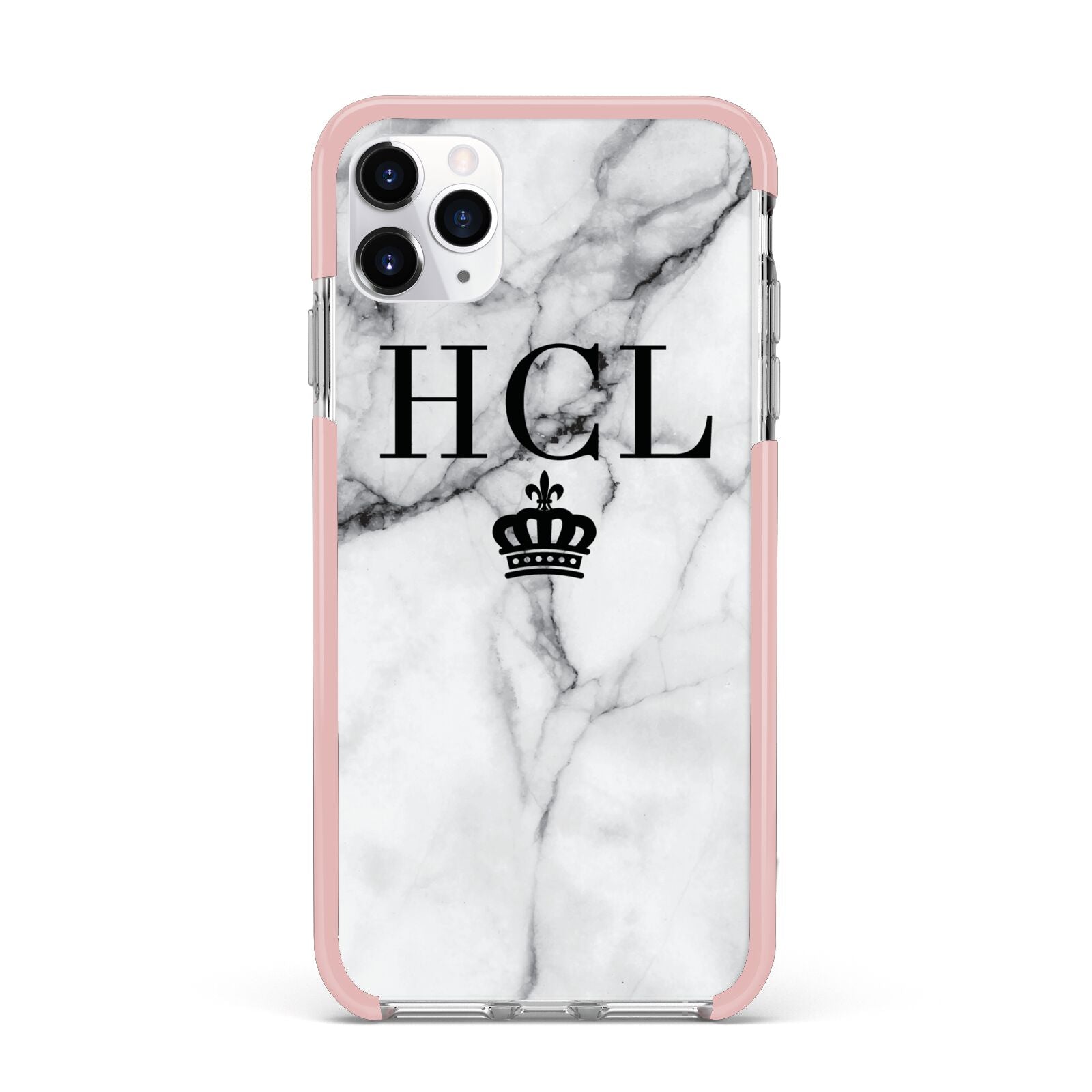 Personalised Marble Initials Crown Custom iPhone 11 Pro Max Impact Pink Edge Case