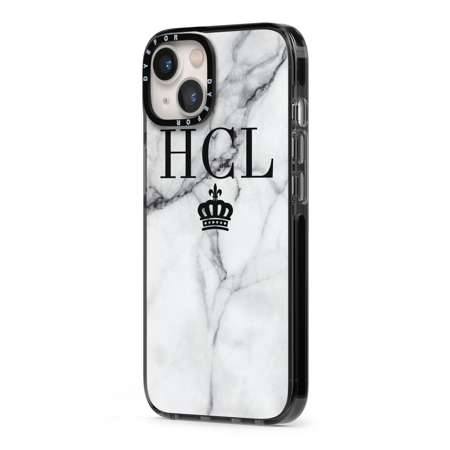Personalised Marble Initials Crown Custom iPhone 13 Black Impact Case Side Angle on Silver phone