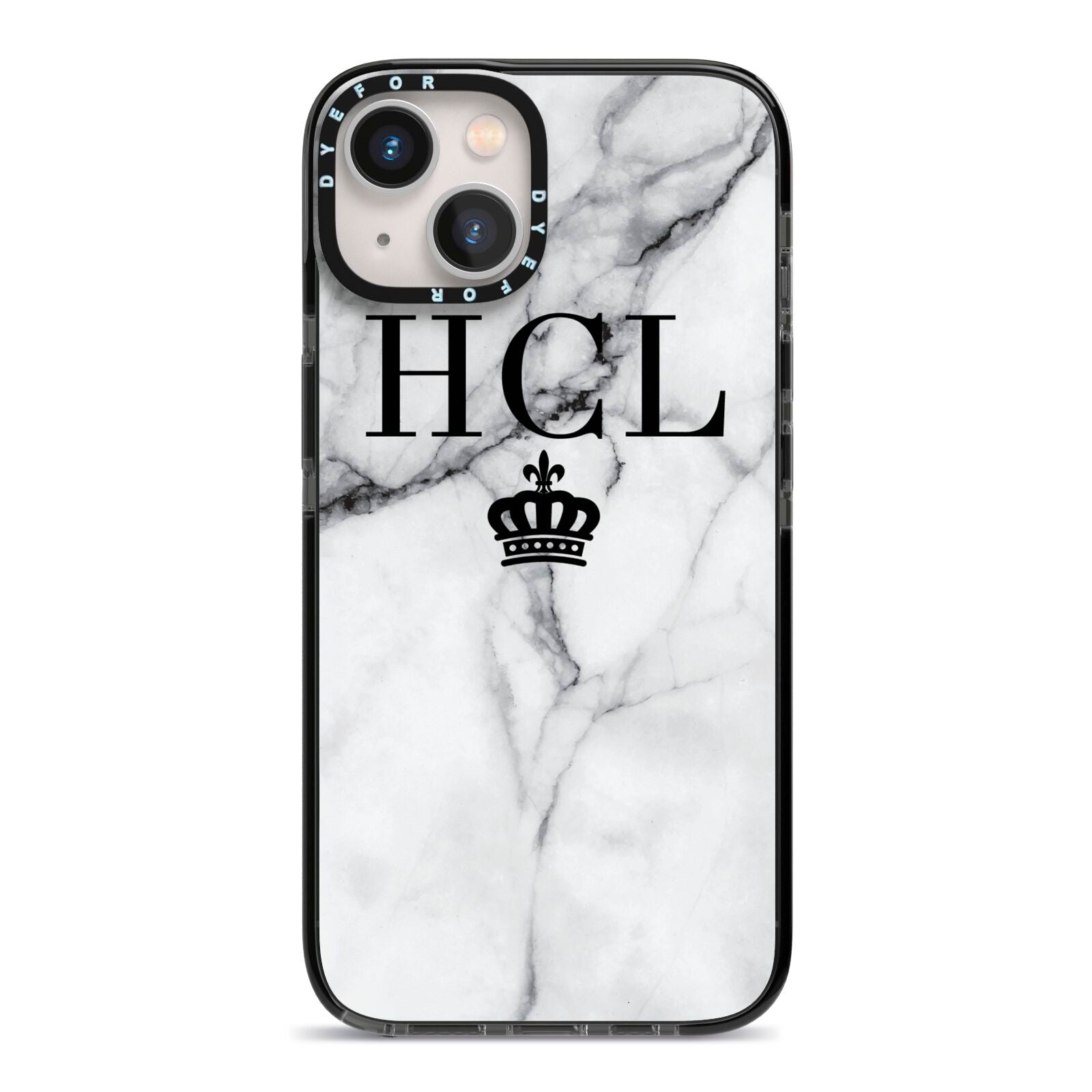 Personalised Marble Initials Crown Custom iPhone 13 Black Impact Case on Silver phone