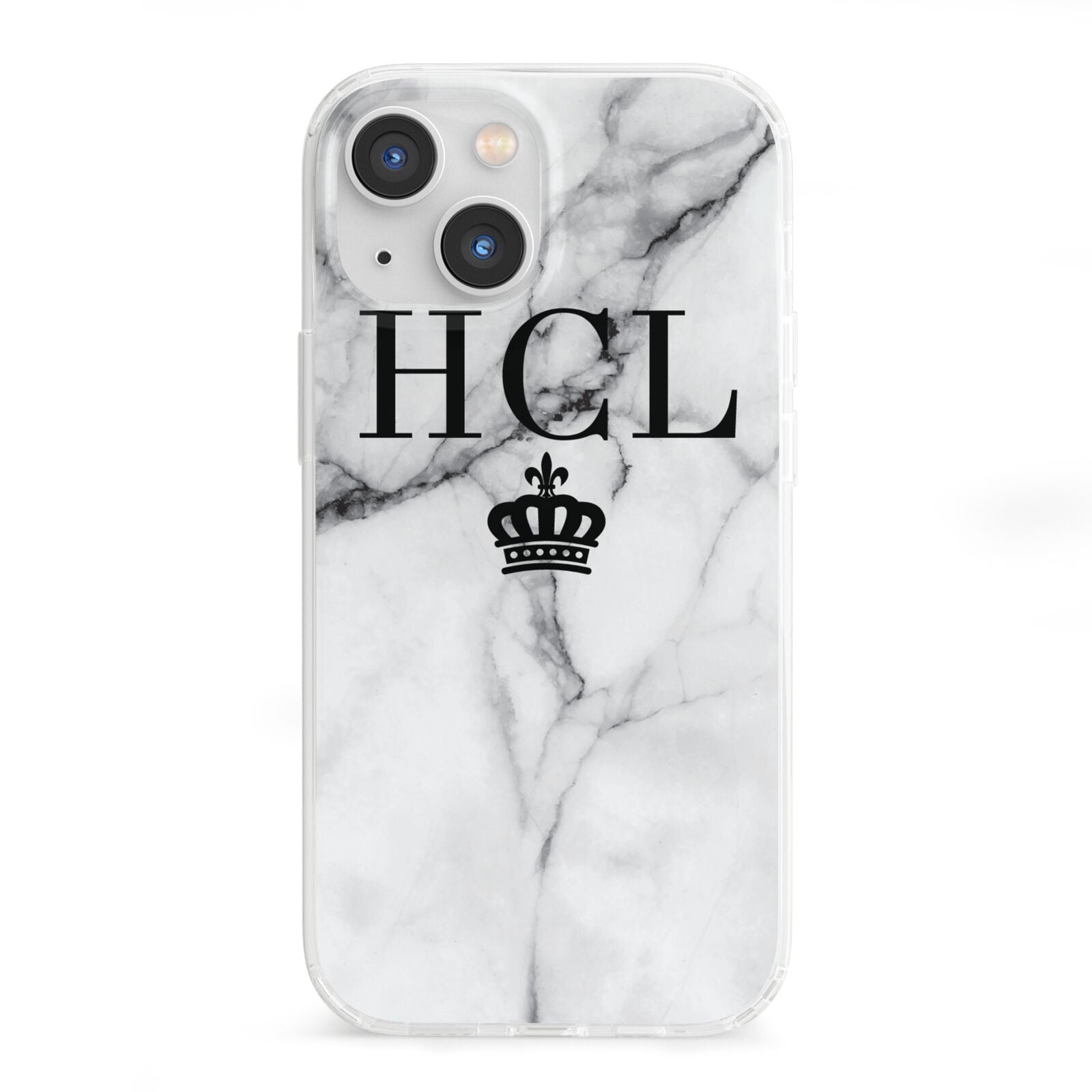 Personalised Marble Initials Crown Custom iPhone 13 Mini Clear Bumper Case