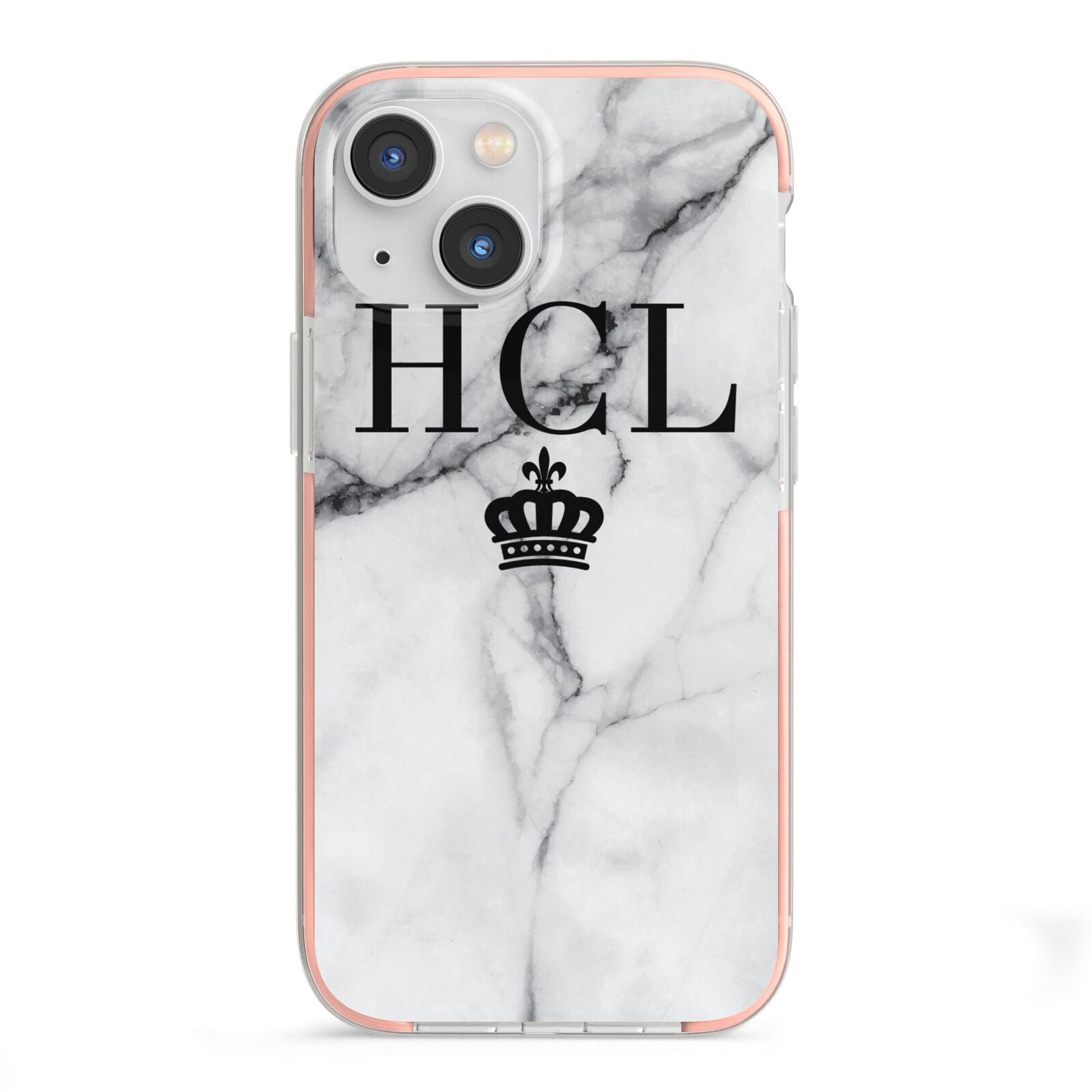 Personalised Marble Initials Crown Custom iPhone 13 Mini TPU Impact Case with Pink Edges