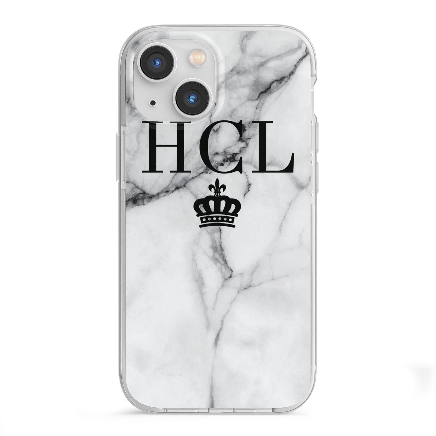 Personalised Marble Initials Crown Custom iPhone 13 Mini TPU Impact Case with White Edges