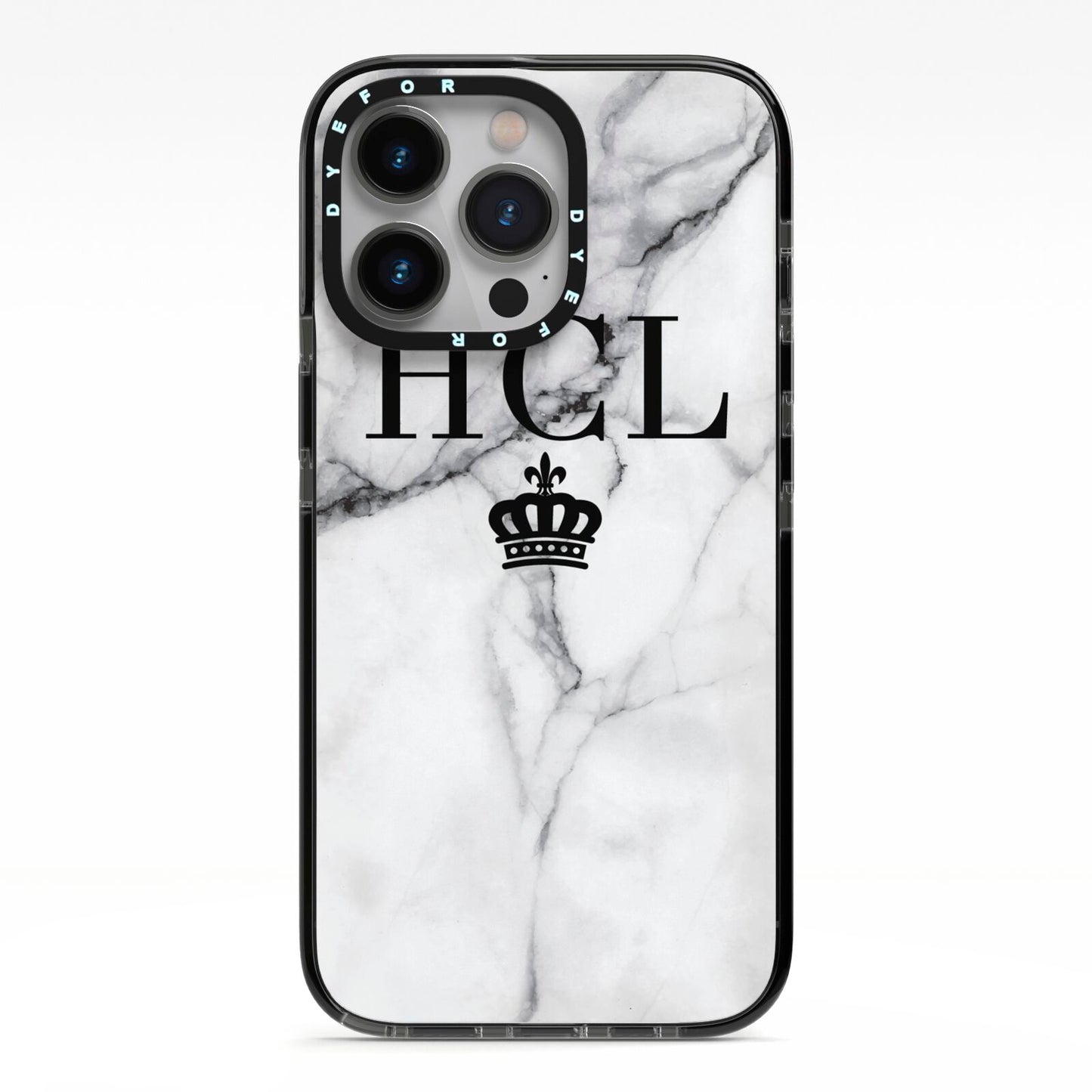 Personalised Marble Initials Crown Custom iPhone 13 Pro Black Impact Case on Silver phone