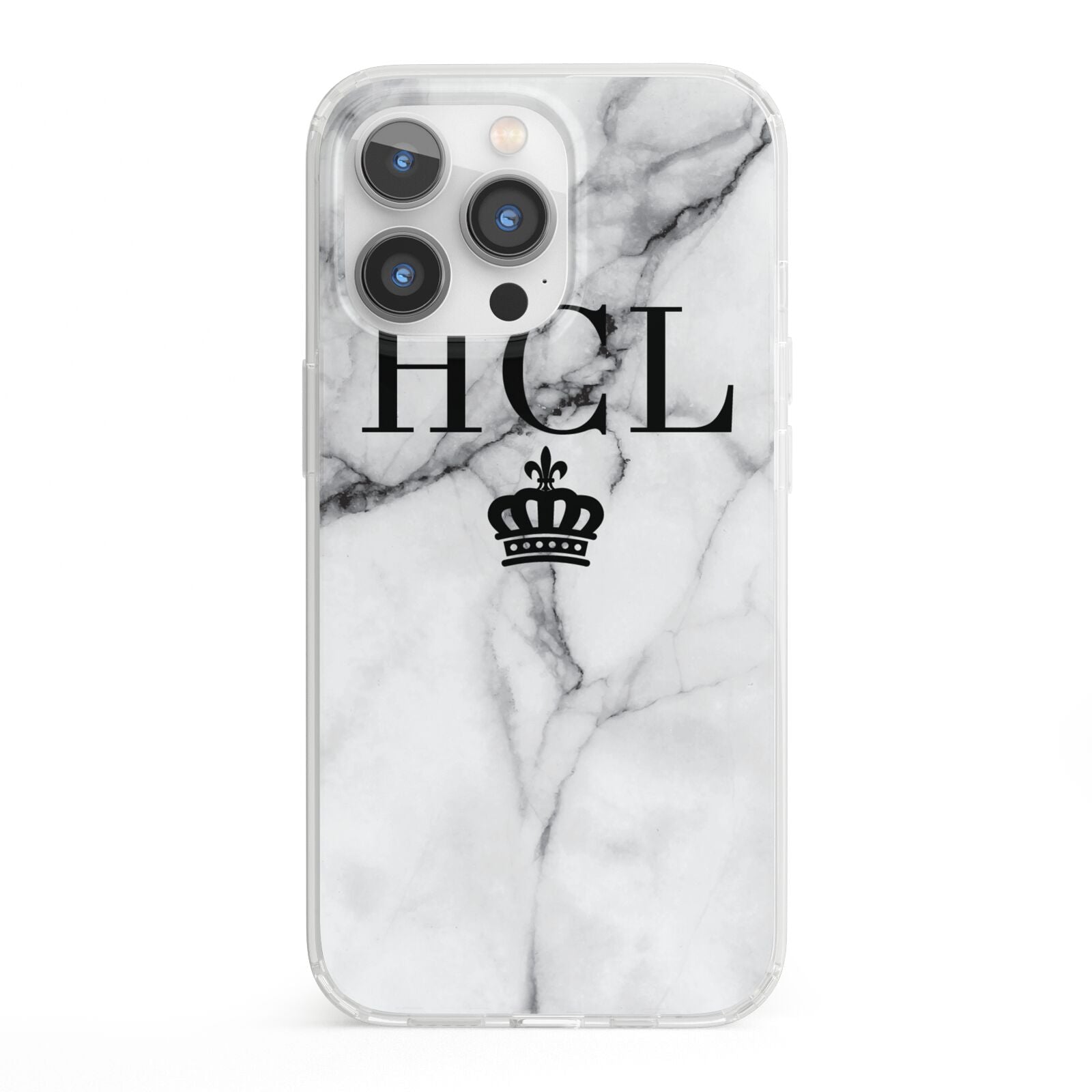 Personalised Marble Initials Crown Custom iPhone 13 Pro Clear Bumper Case
