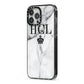 Personalised Marble Initials Crown Custom iPhone 13 Pro Max Black Impact Case Side Angle on Silver phone