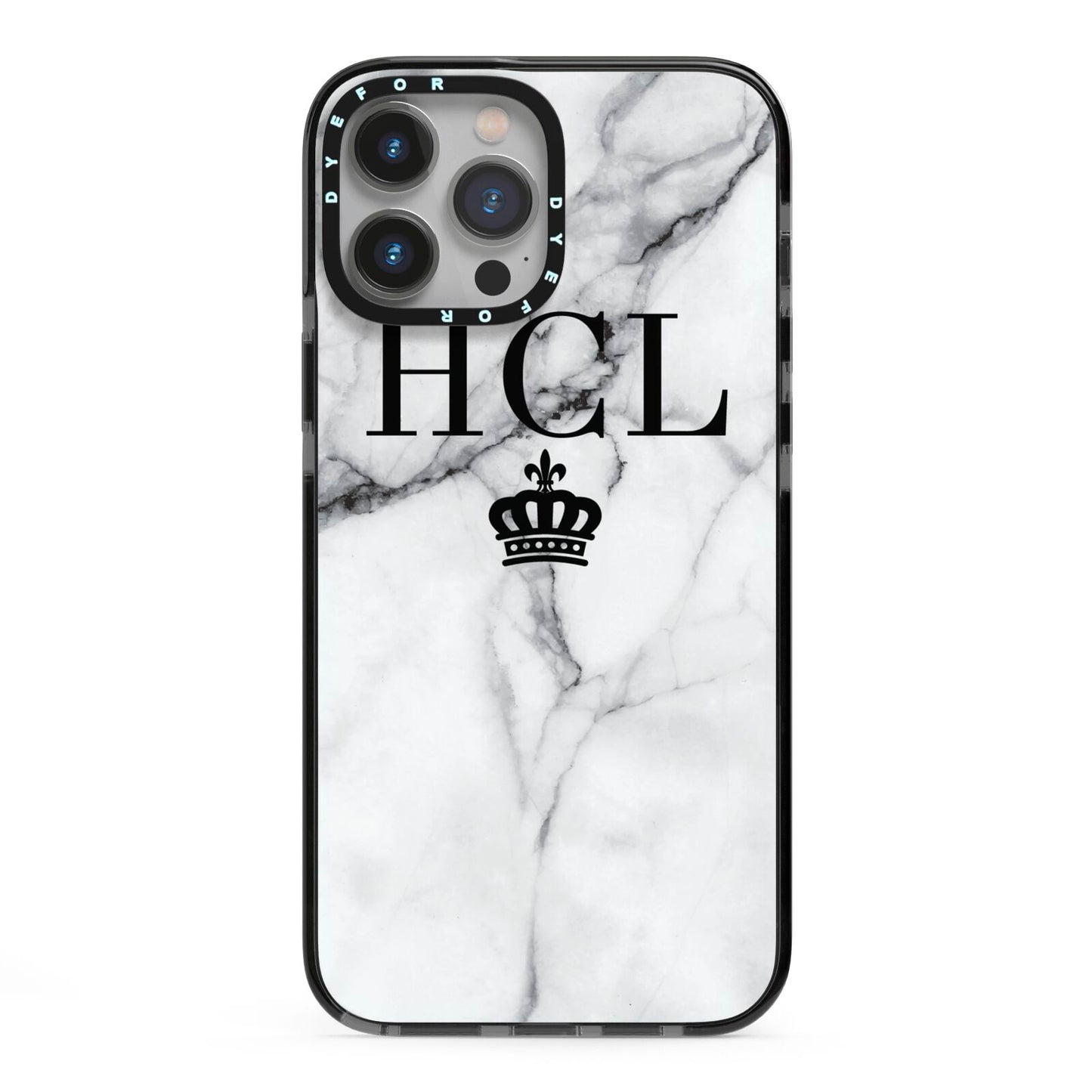 Personalised Marble Initials Crown Custom iPhone 13 Pro Max Black Impact Case on Silver phone