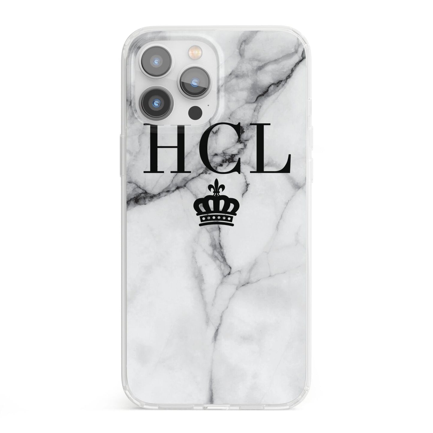 Personalised Marble Initials Crown Custom iPhone 13 Pro Max Clear Bumper Case
