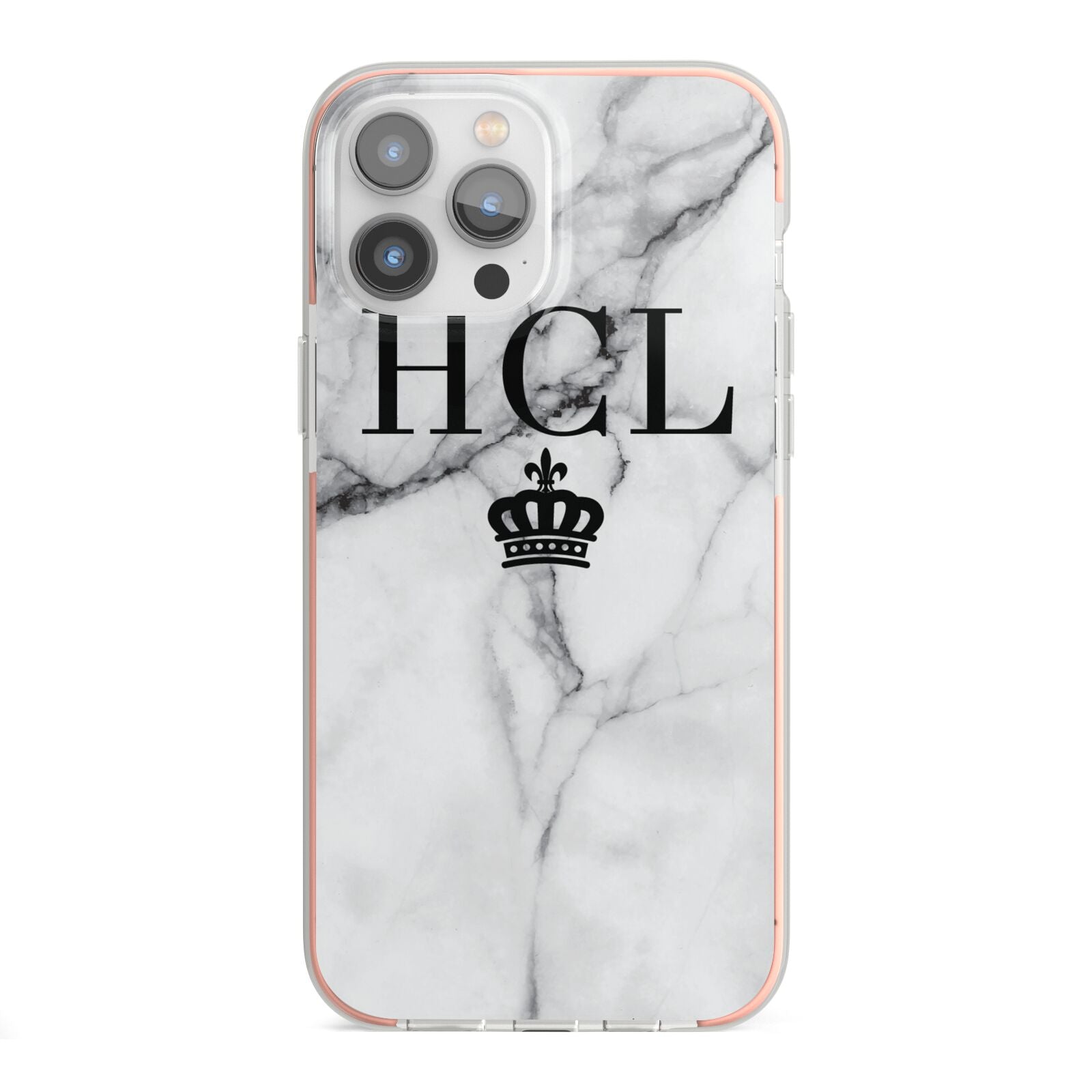 Personalised Marble Initials Crown Custom iPhone 13 Pro Max TPU Impact Case with Pink Edges