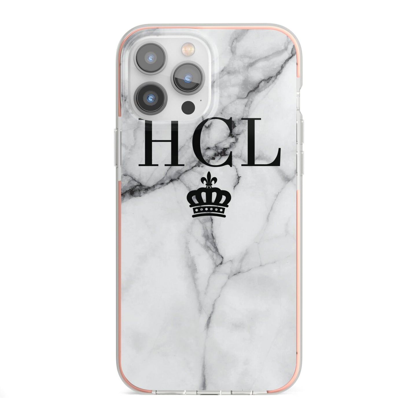 Personalised Marble Initials Crown Custom iPhone 13 Pro Max TPU Impact Case with Pink Edges