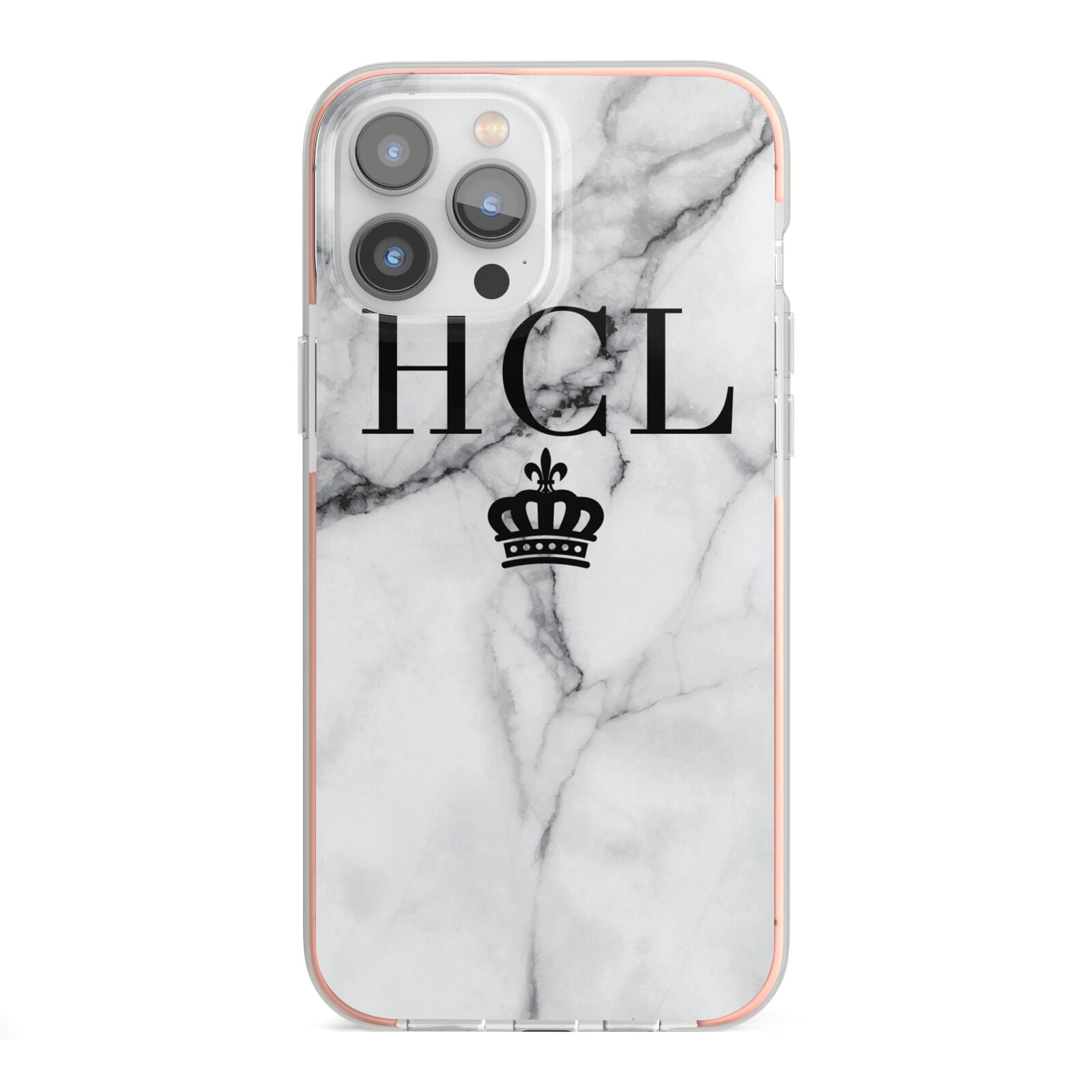 Personalised Marble Initials Crown Custom iPhone 13 Pro Max TPU Impact Case with Pink Edges