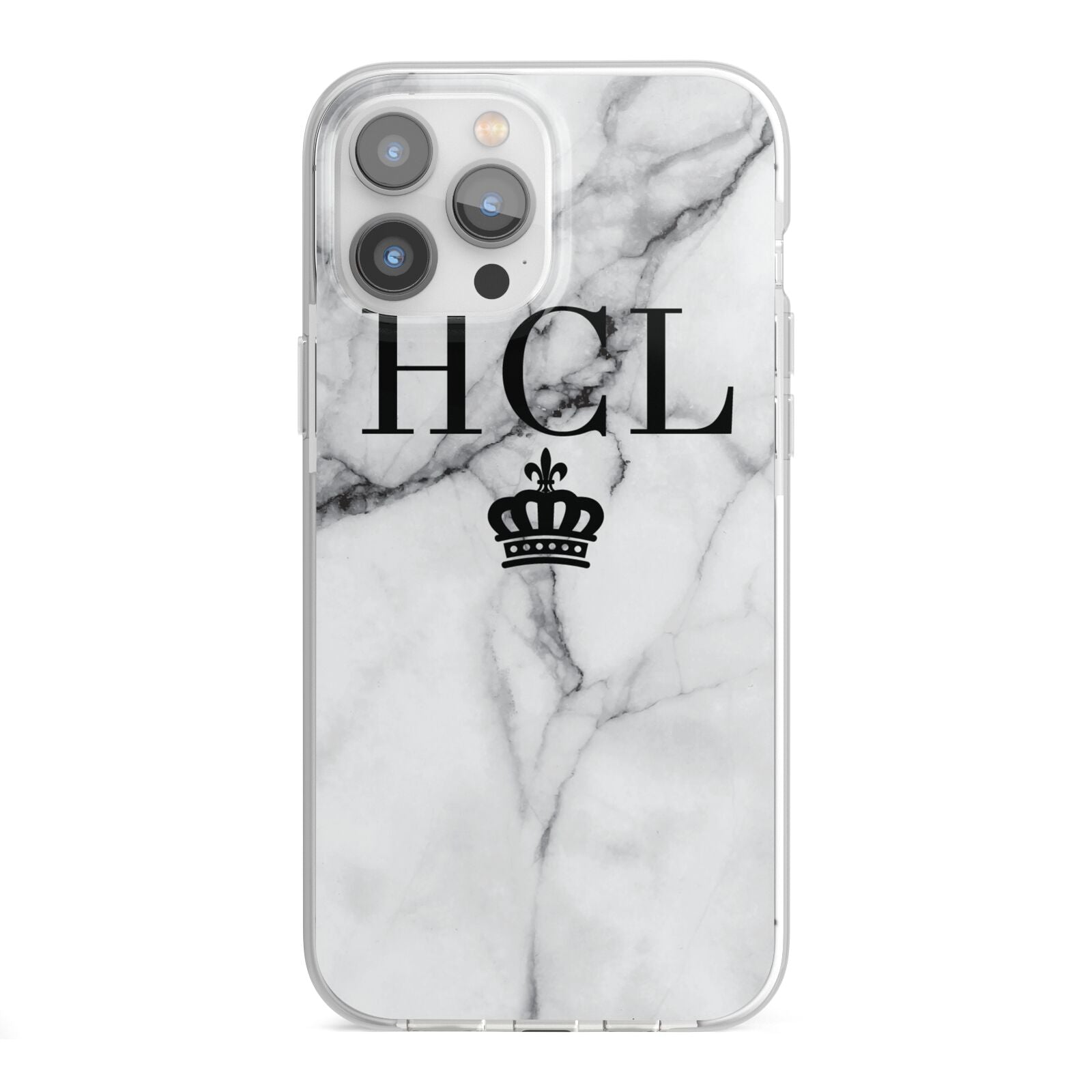 Personalised Marble Initials Crown Custom iPhone 13 Pro Max TPU Impact Case with White Edges