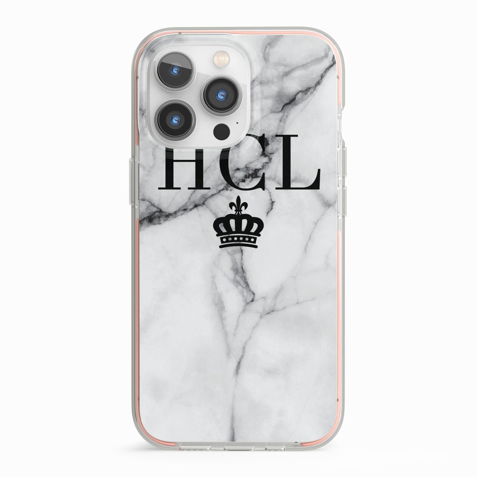 Personalised Marble Initials Crown Custom iPhone 13 Pro TPU Impact Case with Pink Edges