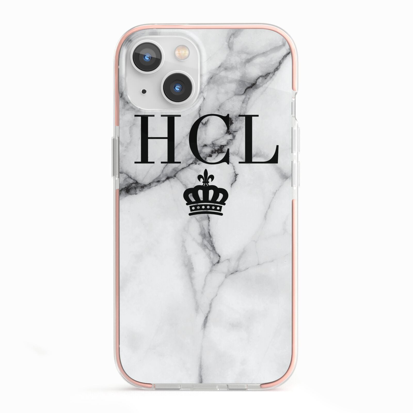 Personalised Marble Initials Crown Custom iPhone 13 TPU Impact Case with Pink Edges