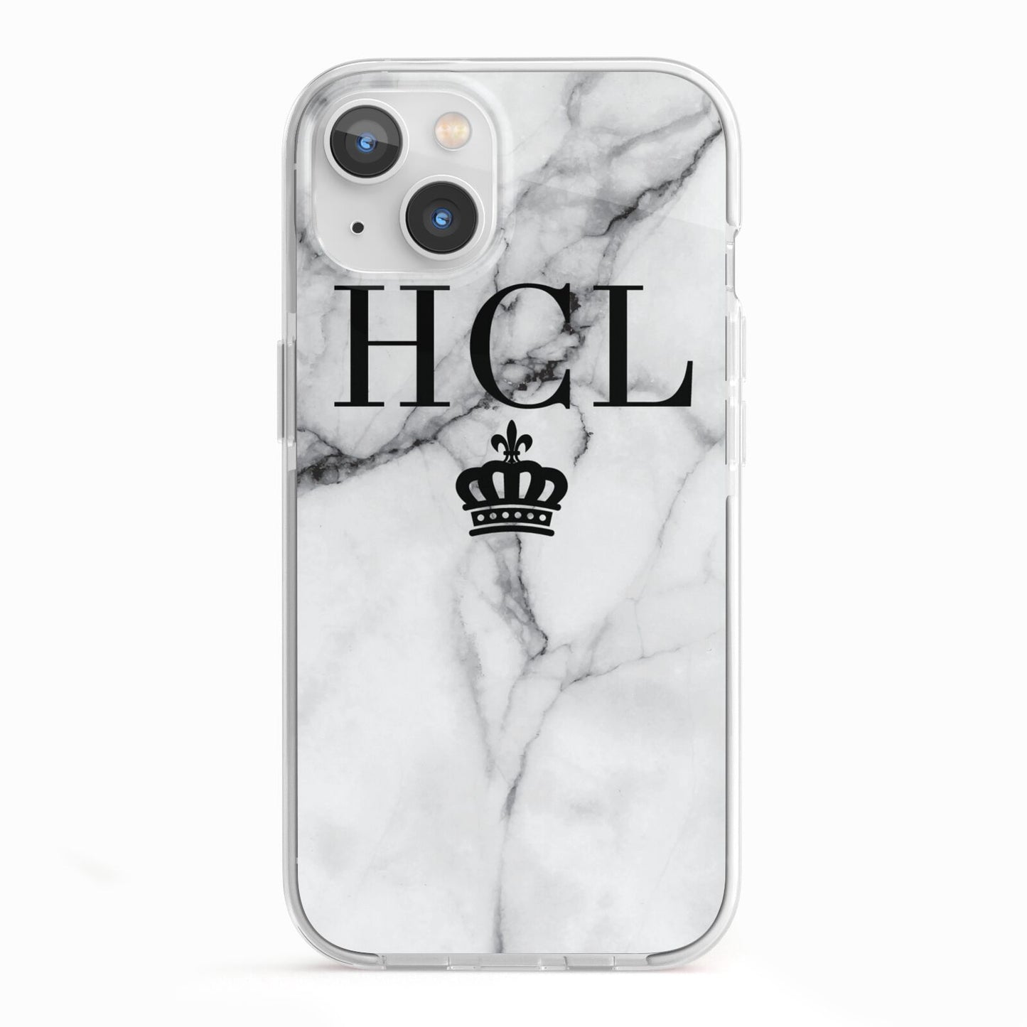 Personalised Marble Initials Crown Custom iPhone 13 TPU Impact Case with White Edges