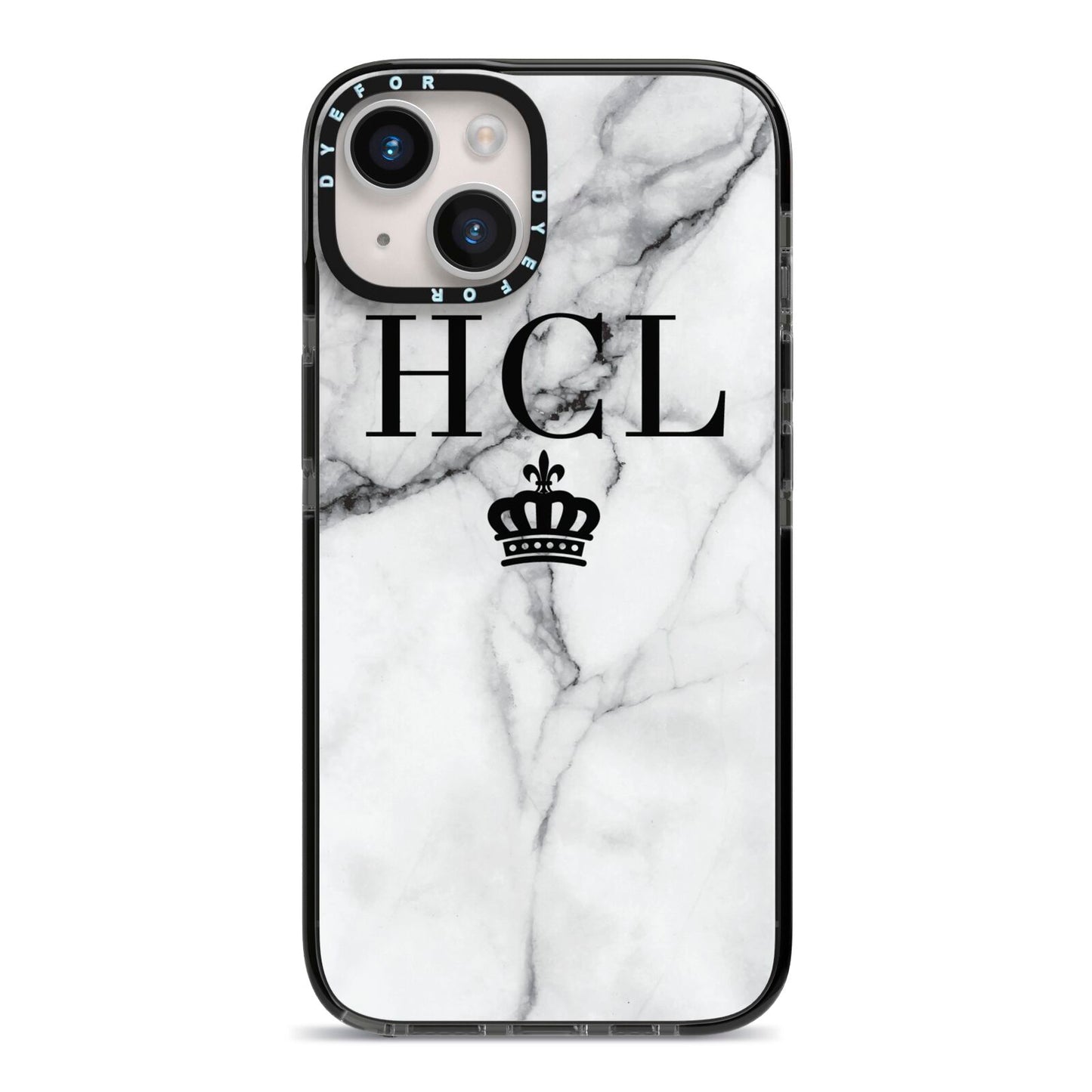 Personalised Marble Initials Crown Custom iPhone 14 Black Impact Case on Silver phone