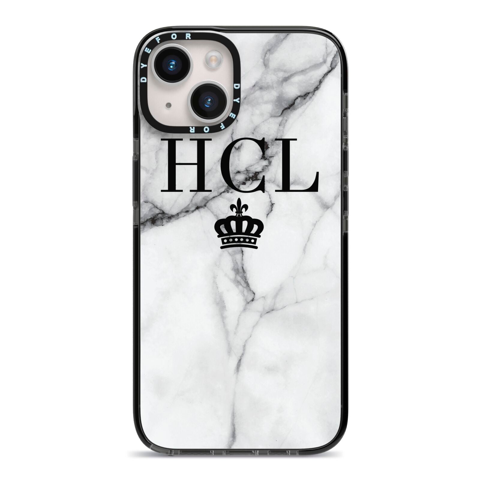 Personalised Marble Initials Crown Custom iPhone 14 Black Impact Case on Silver phone