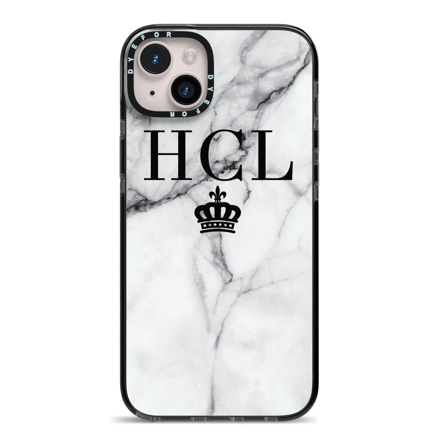 Personalised Marble Initials Crown Custom iPhone 14 Plus Black Impact Case on Silver phone