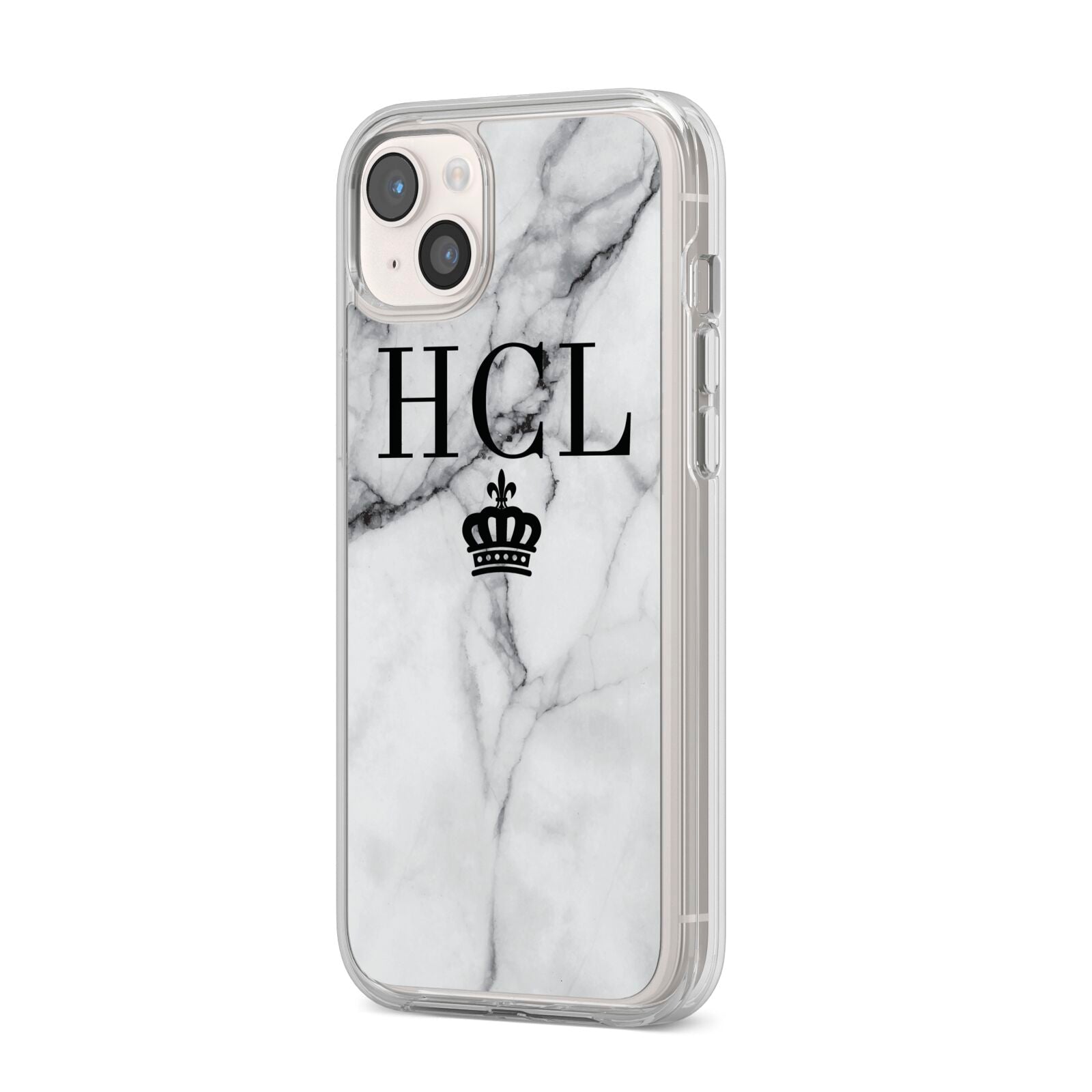 Personalised Marble Initials Crown Custom iPhone 14 Plus Clear Tough Case Starlight Angled Image