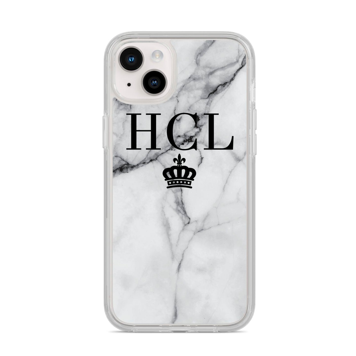 Personalised Marble Initials Crown Custom iPhone 14 Plus Clear Tough Case Starlight