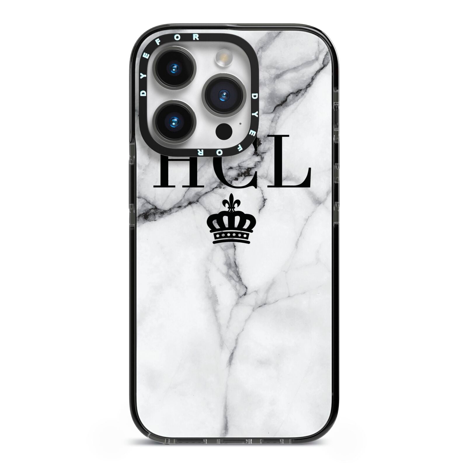 Personalised Marble Initials Crown Custom iPhone 14 Pro Black Impact Case on Silver phone