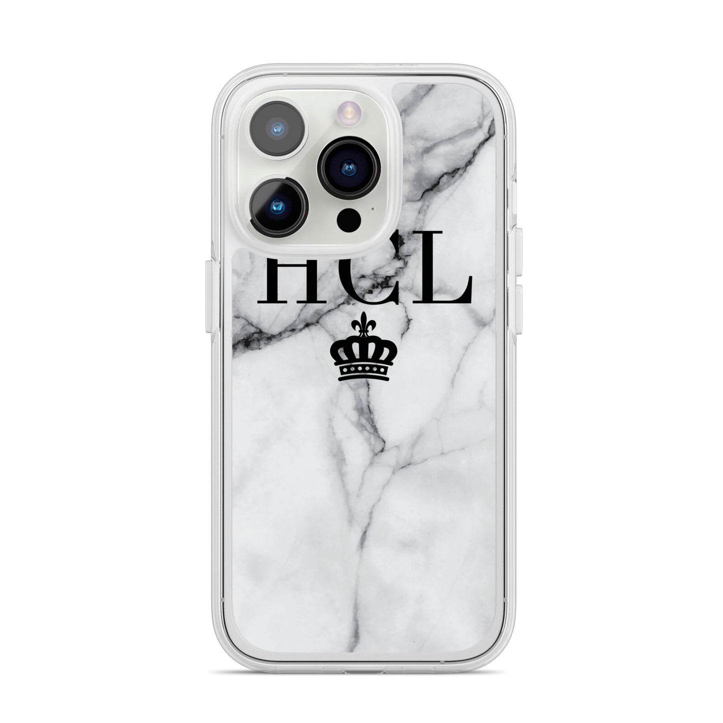 Personalised Marble Initials Crown Custom iPhone 14 Pro Clear Tough Case Silver