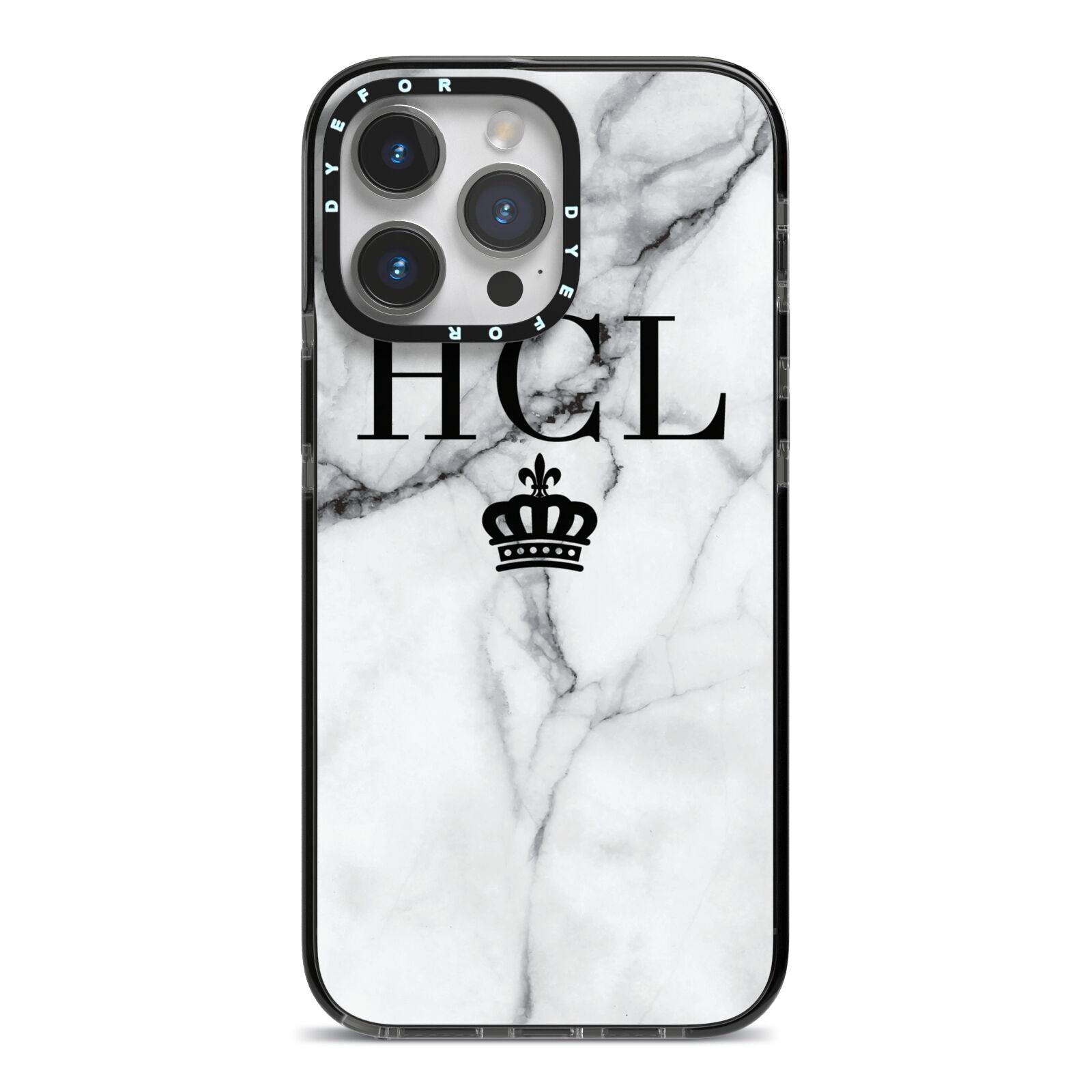 Personalised Marble Initials Crown Custom iPhone 14 Pro Max Black Impact Case on Silver phone