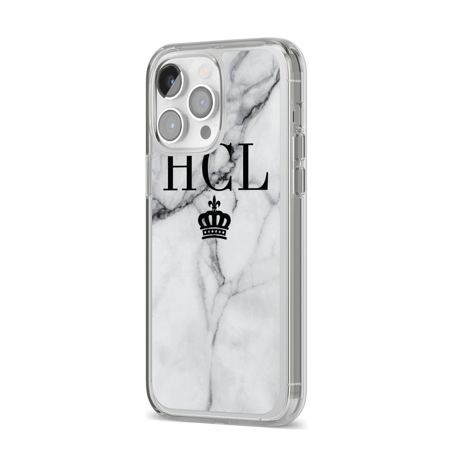 Personalised Marble Initials Crown Custom iPhone 14 Pro Max Clear Tough Case Silver Angled Image