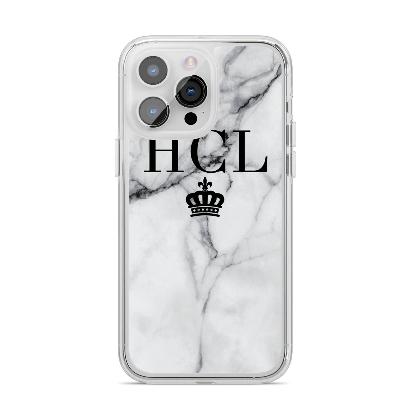 Personalised Marble Initials Crown Custom iPhone 14 Pro Max Clear Tough Case Silver