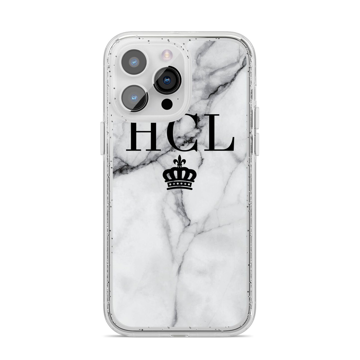 Personalised Marble Initials Crown Custom iPhone 14 Pro Max Glitter Tough Case Silver