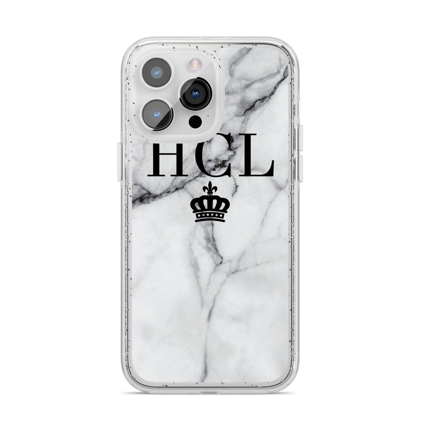 Personalised Marble Initials Crown Custom iPhone 14 Pro Max Glitter Tough Case Silver