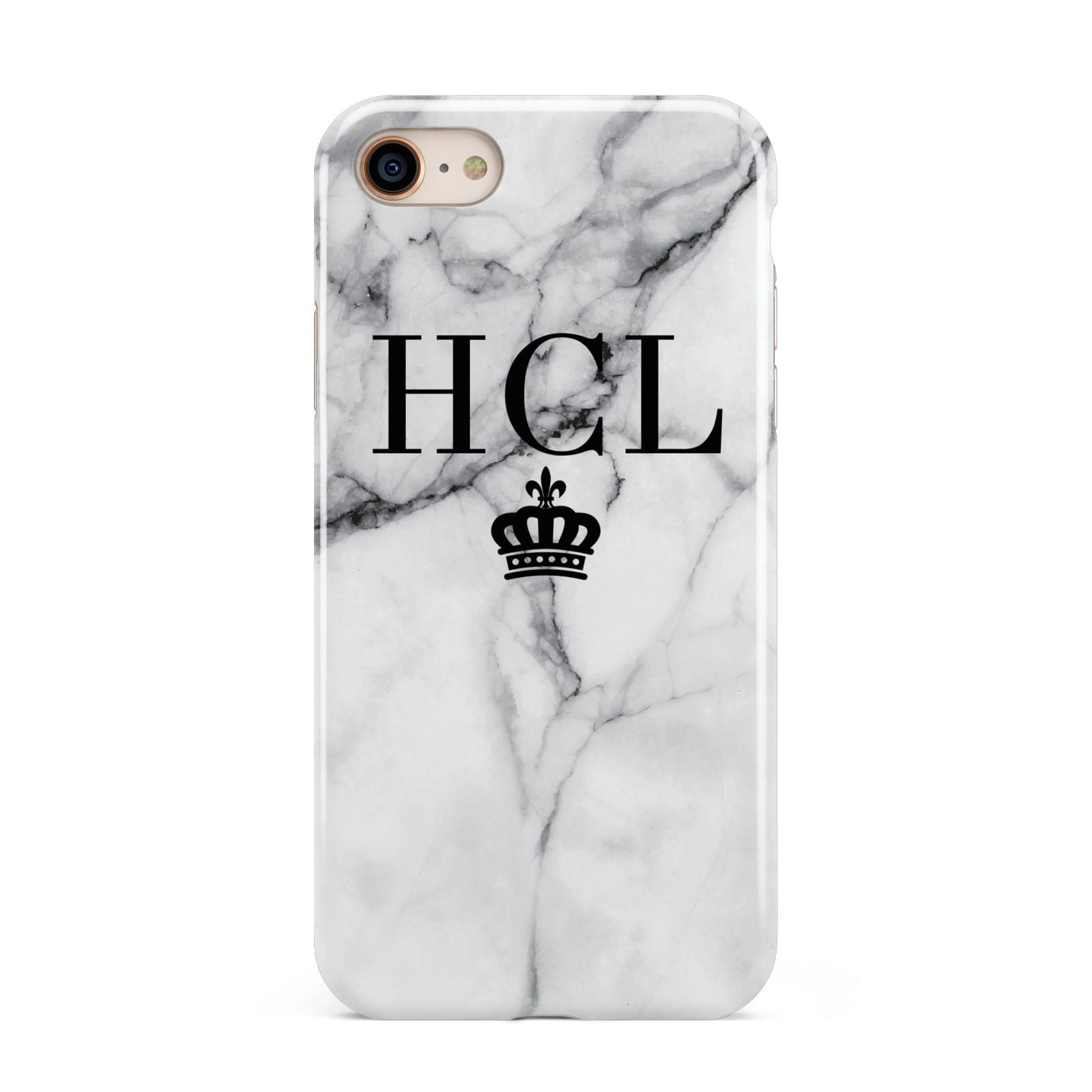 Personalised Marble Initials Crown Custom iPhone 8 3D Tough Case on Gold Phone