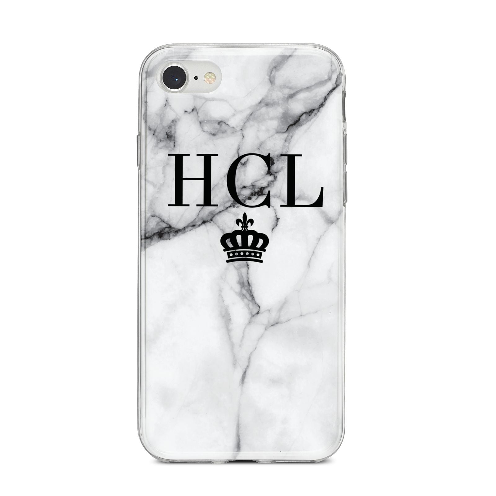 Personalised Marble Initials Crown Custom iPhone 8 Bumper Case on Silver iPhone