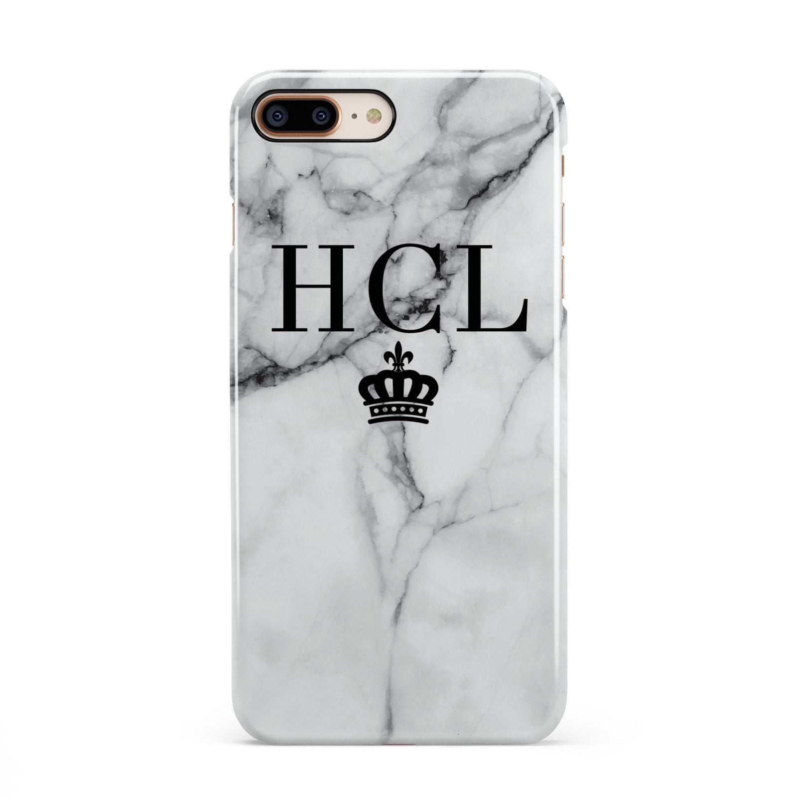 Personalised Marble Initials Crown Custom iPhone 8 Plus 3D Snap Case on Gold Phone