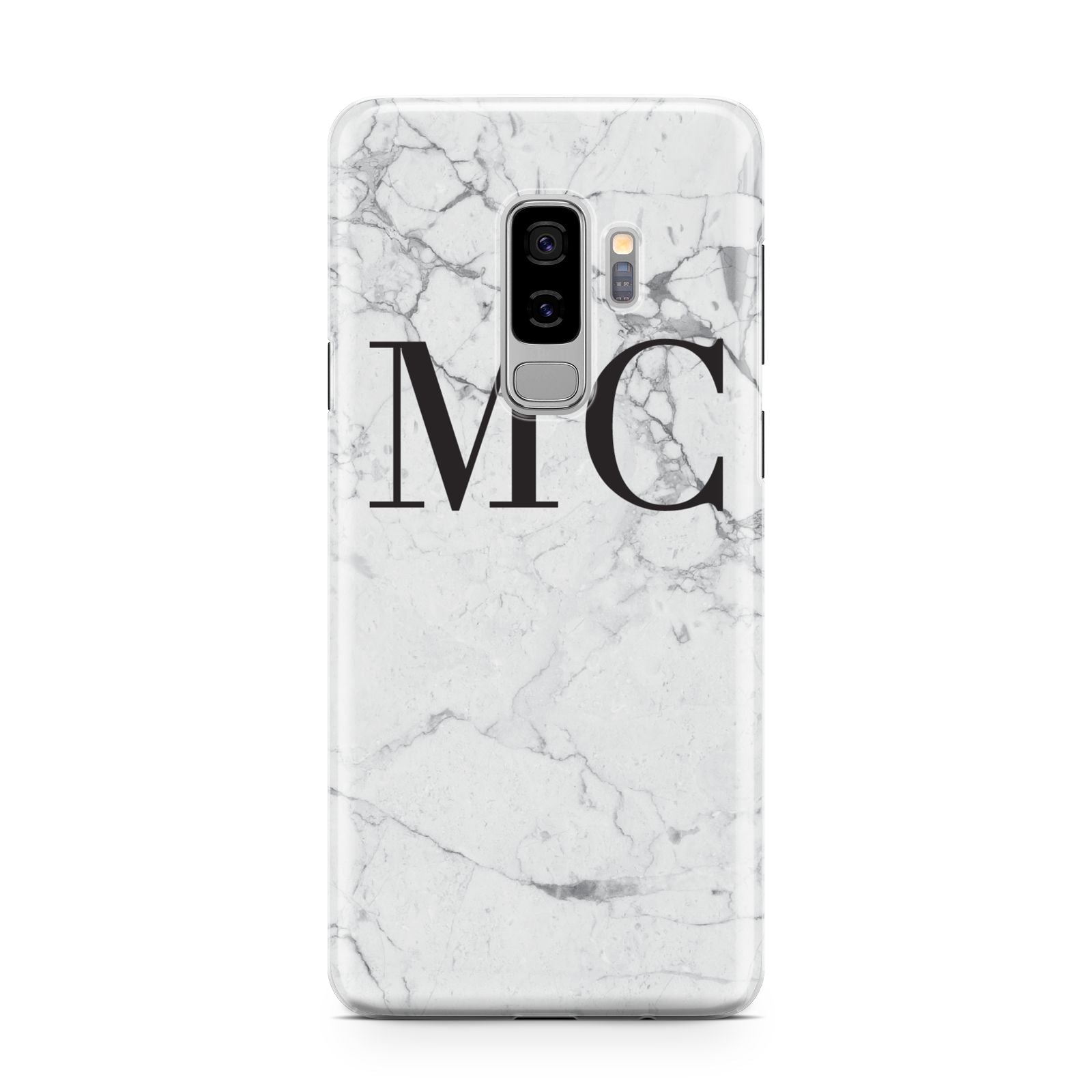 Personalised Marble Initials Samsung Galaxy S9 Plus Case on Silver phone
