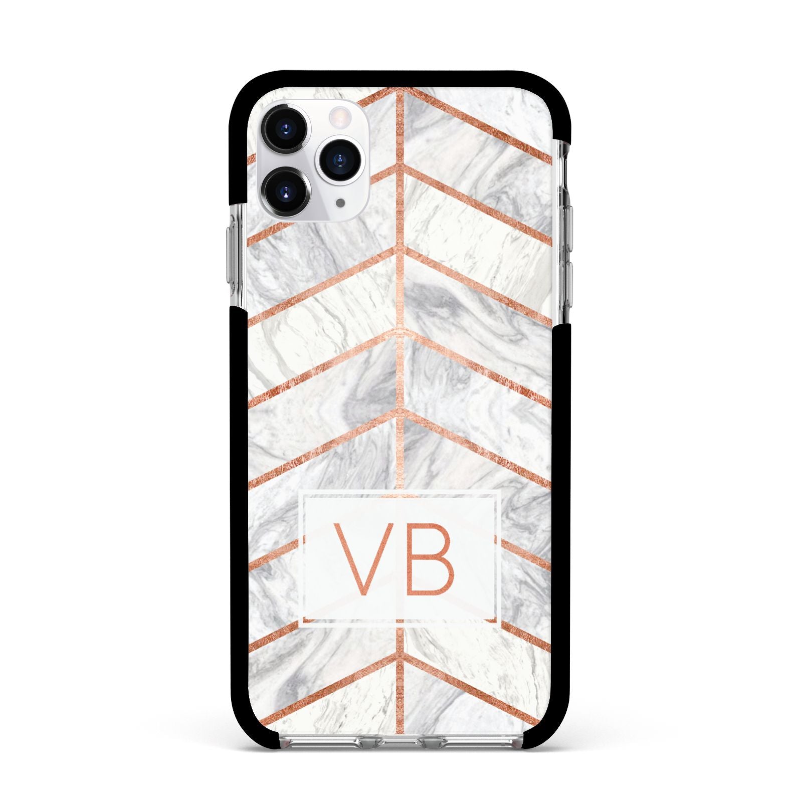 Personalised Marble Initials Shapes Apple iPhone 11 Pro Max in Silver with Black Impact Case