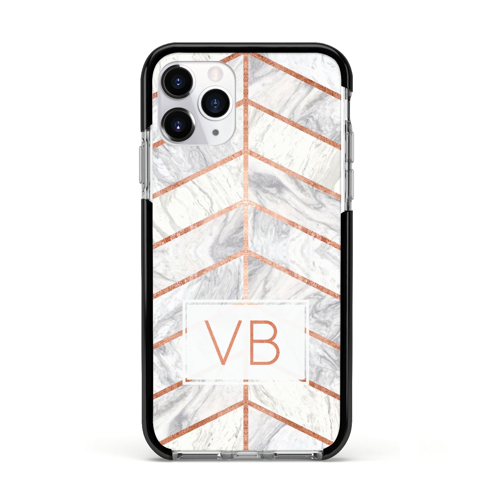Personalised Marble Initials Shapes Apple iPhone 11 Pro in Silver with Black Impact Case