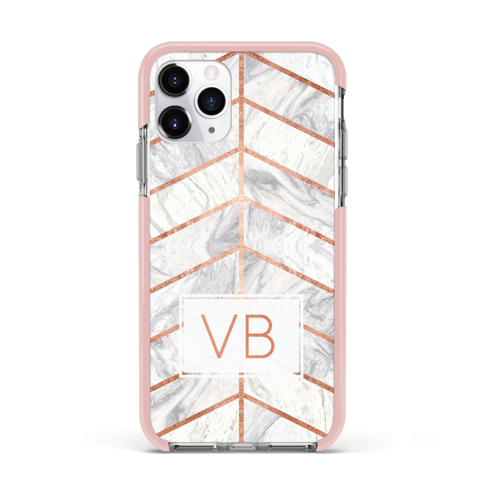 Personalised Marble Initials Shapes Apple iPhone 11 Pro in Silver with Pink Impact Case