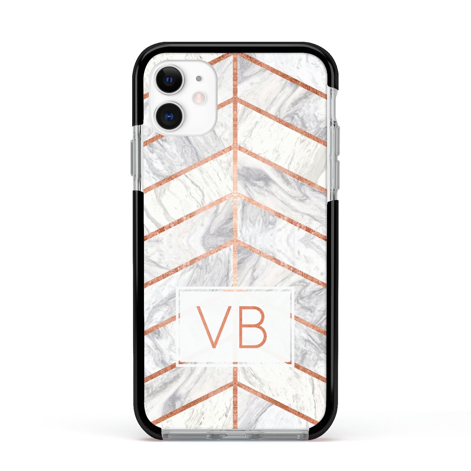 Personalised Marble Initials Shapes Apple iPhone 11 in White with Black Impact Case