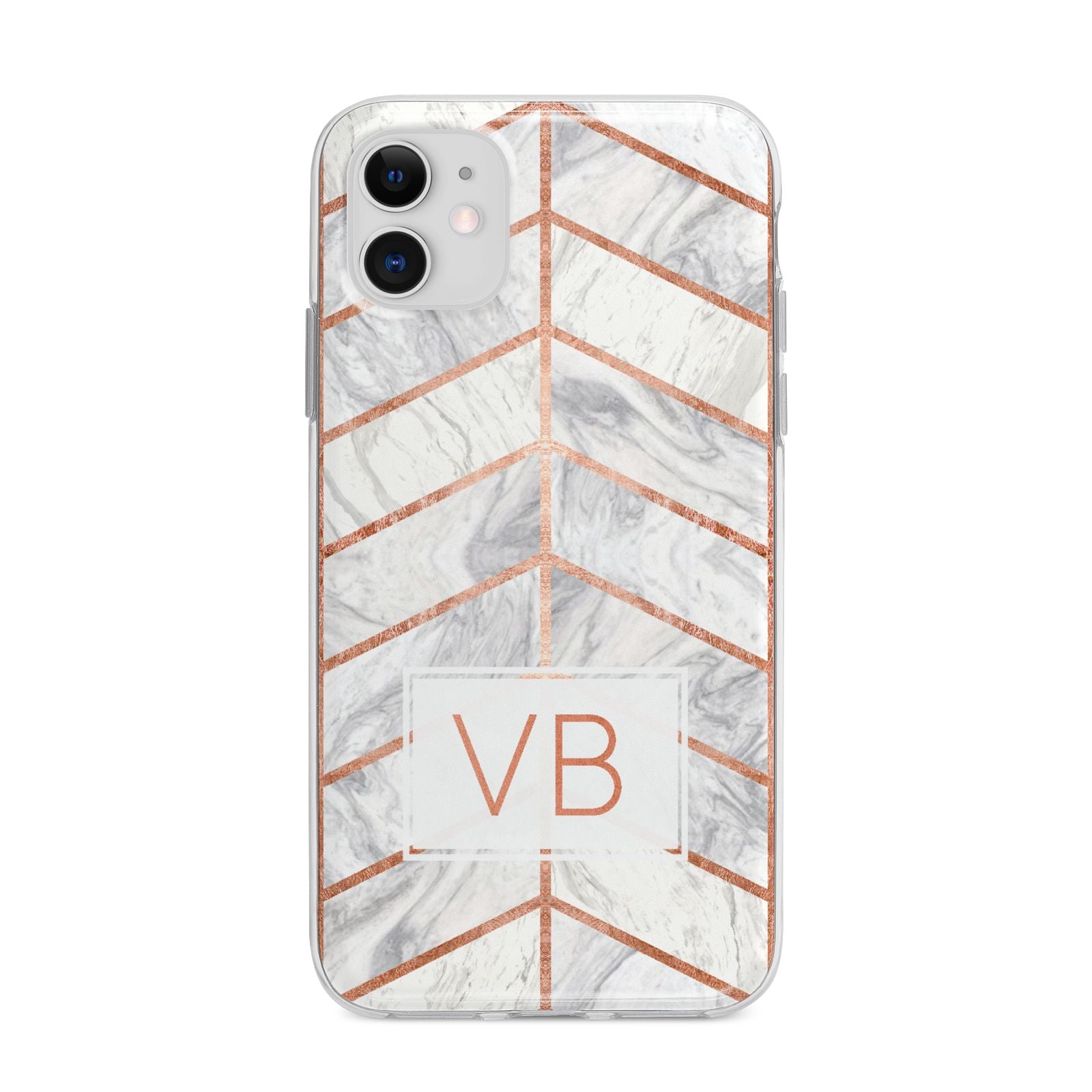 Personalised Marble Initials Shapes Apple iPhone 11 in White with Bumper Case