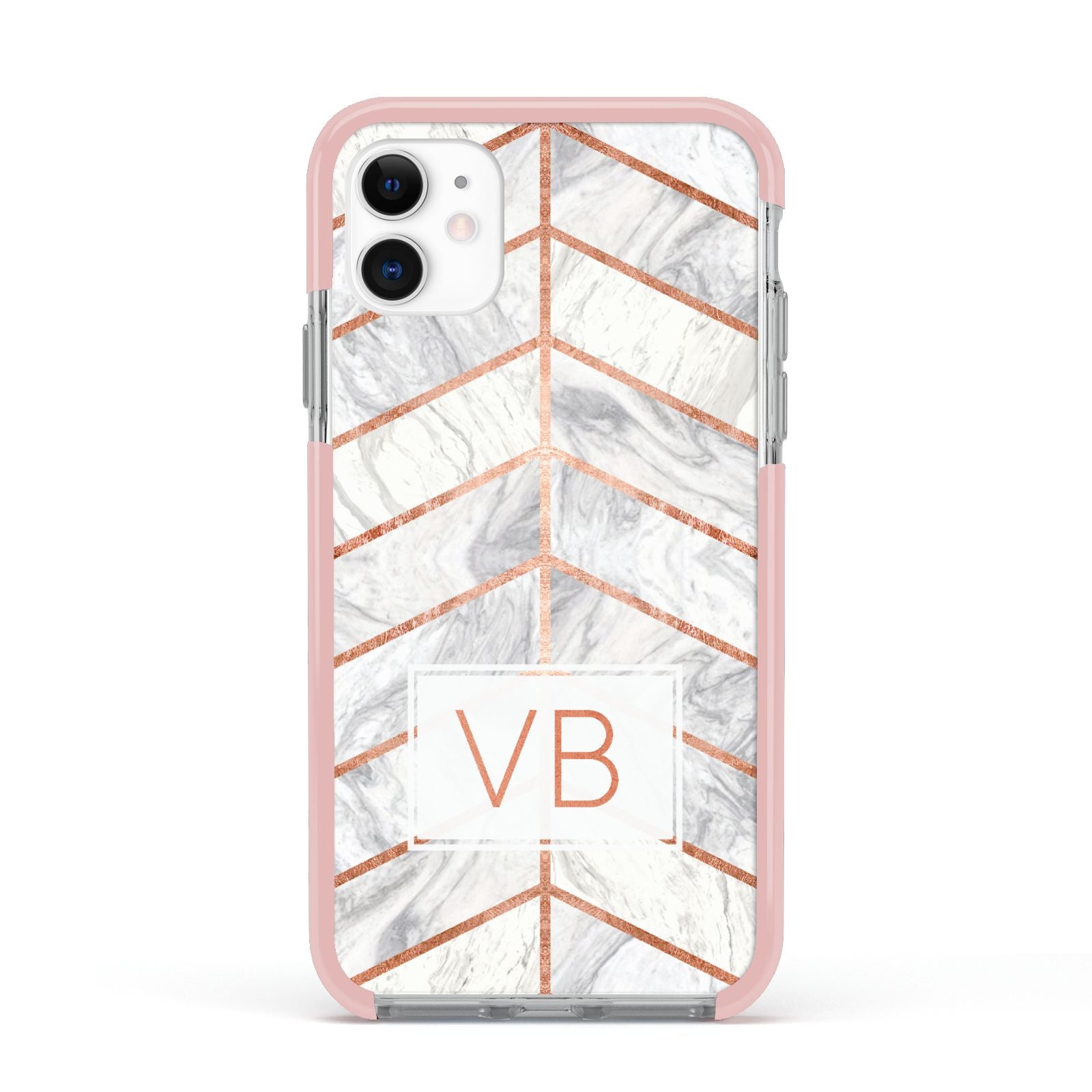 Personalised Marble Initials Shapes Apple iPhone 11 in White with Pink Impact Case