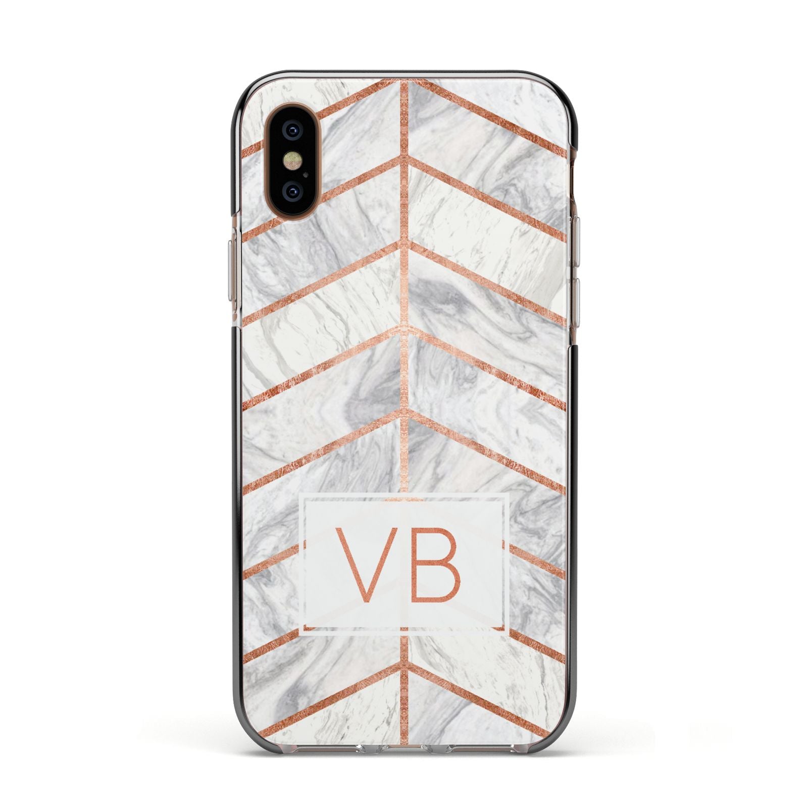 Personalised Marble Initials Shapes Apple iPhone Xs Impact Case Black Edge on Gold Phone