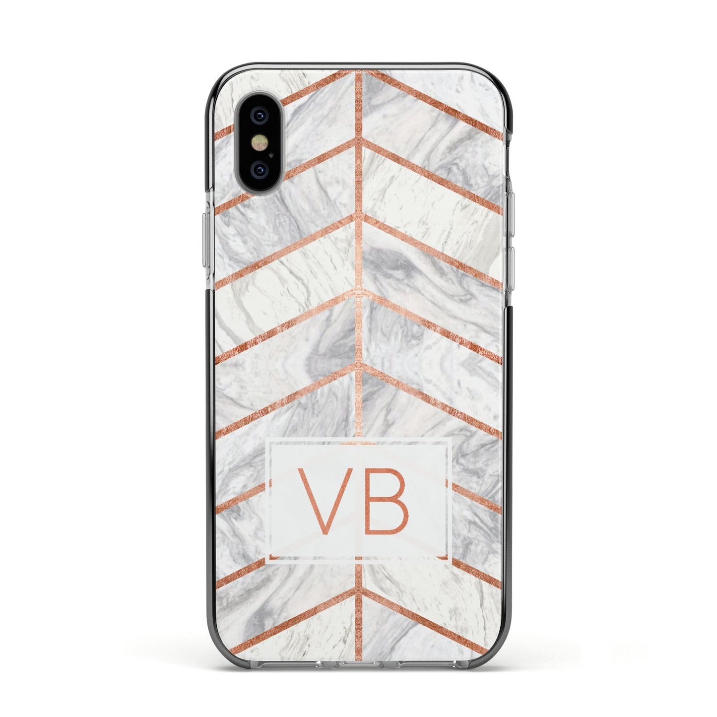 Personalised Marble Initials Shapes Apple iPhone Xs Impact Case Black Edge on Silver Phone