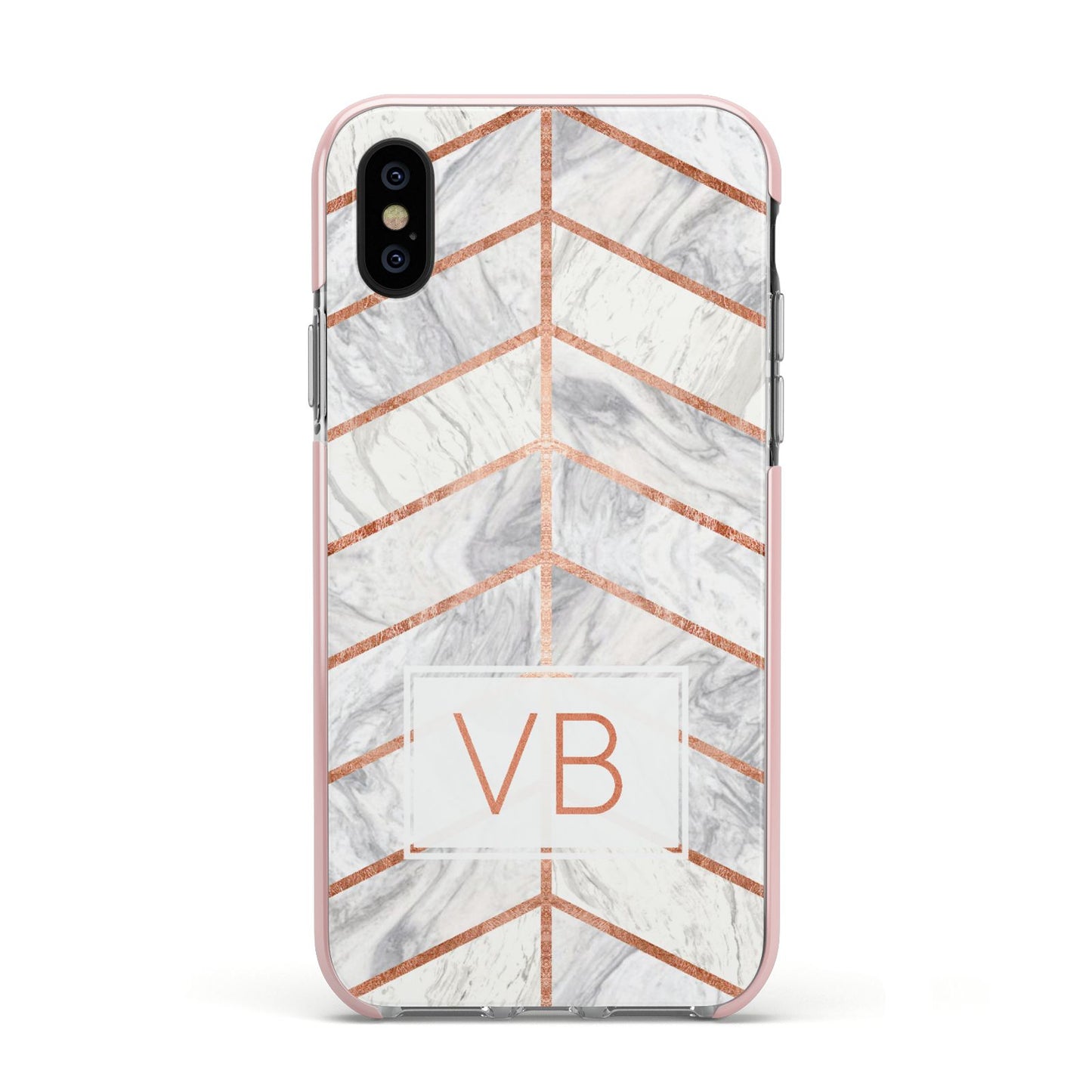 Personalised Marble Initials Shapes Apple iPhone Xs Impact Case Pink Edge on Black Phone
