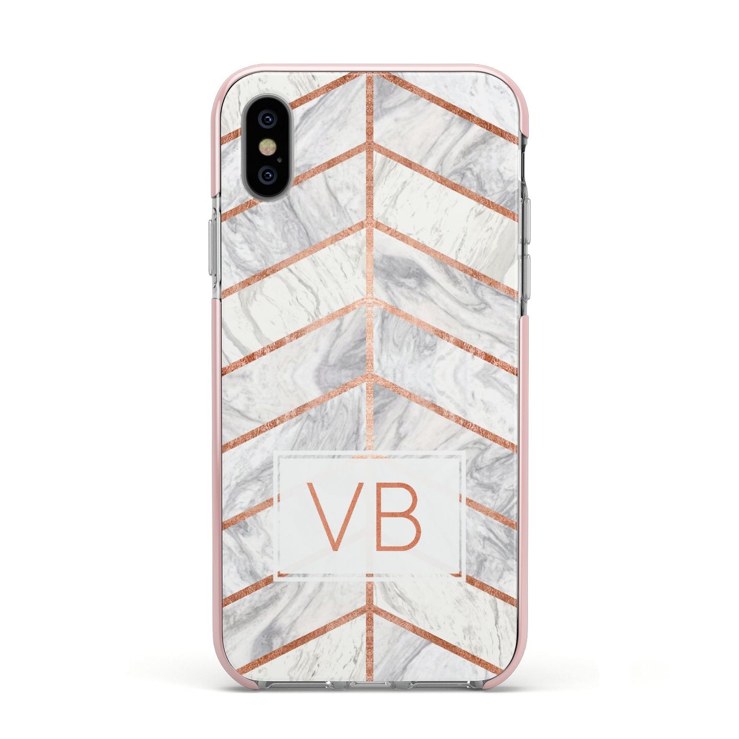 Personalised Marble Initials Shapes Apple iPhone Xs Impact Case Pink Edge on Silver Phone