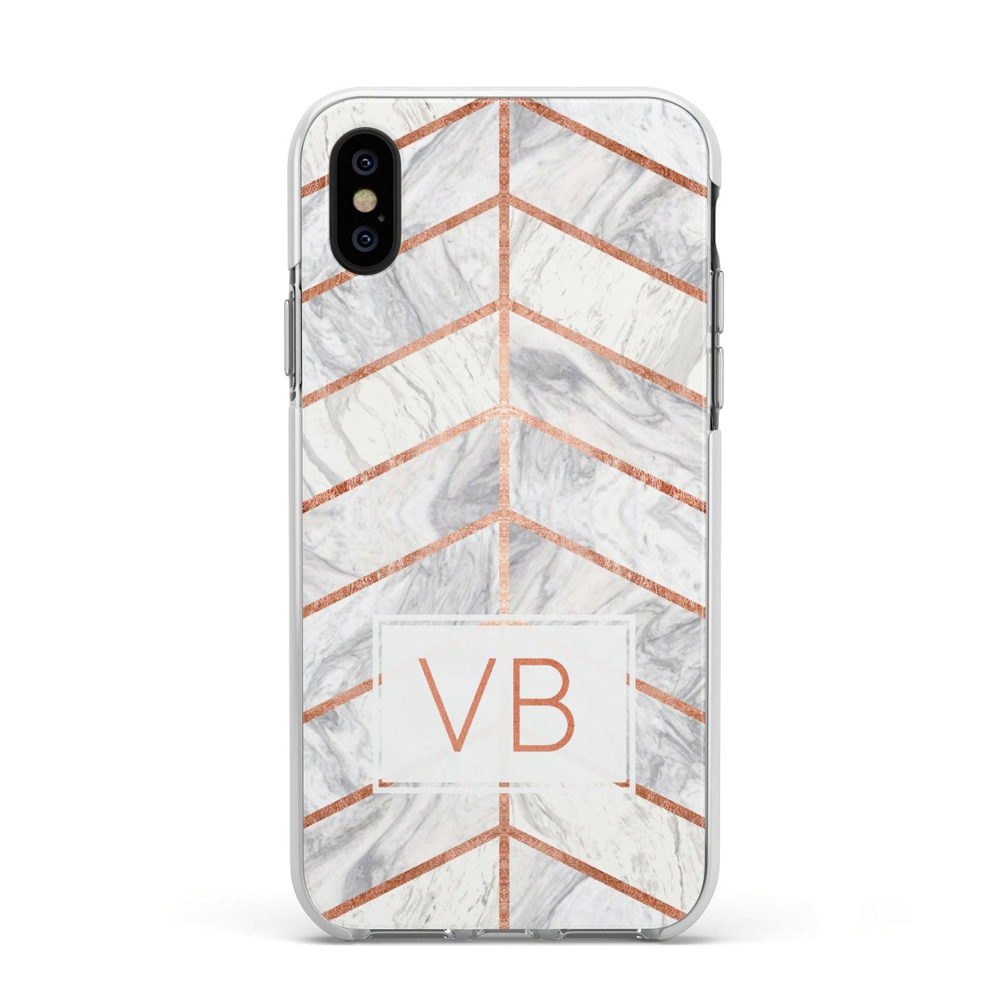 Personalised Marble Initials Shapes Apple iPhone Xs Impact Case White Edge on Black Phone