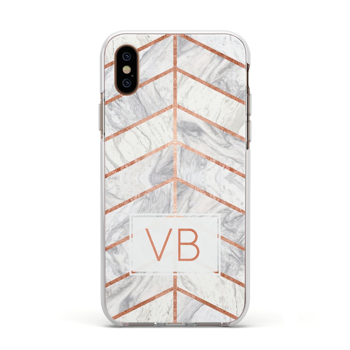 Personalised Marble Initials Shapes Apple iPhone Xs Impact Case White Edge on Gold Phone