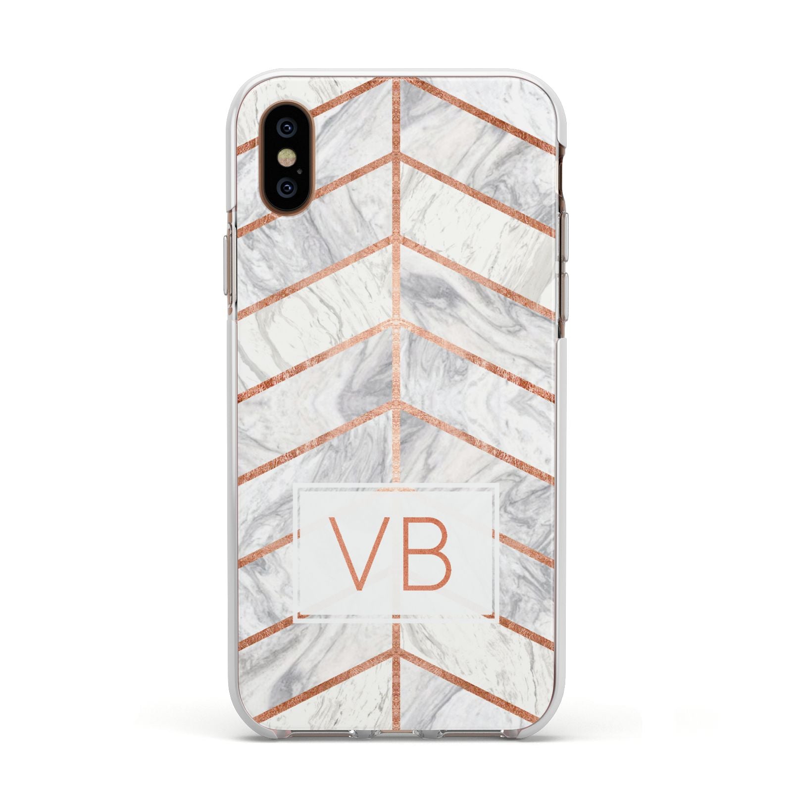 Personalised Marble Initials Shapes Apple iPhone Xs Impact Case White Edge on Gold Phone