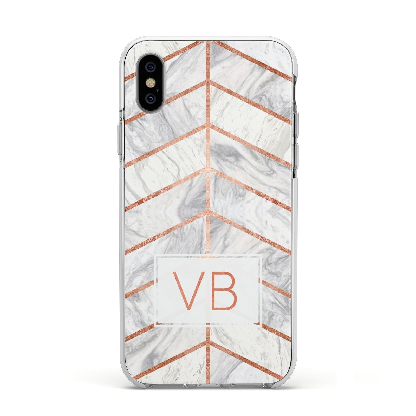 Personalised Marble Initials Shapes Apple iPhone Xs Impact Case White Edge on Silver Phone